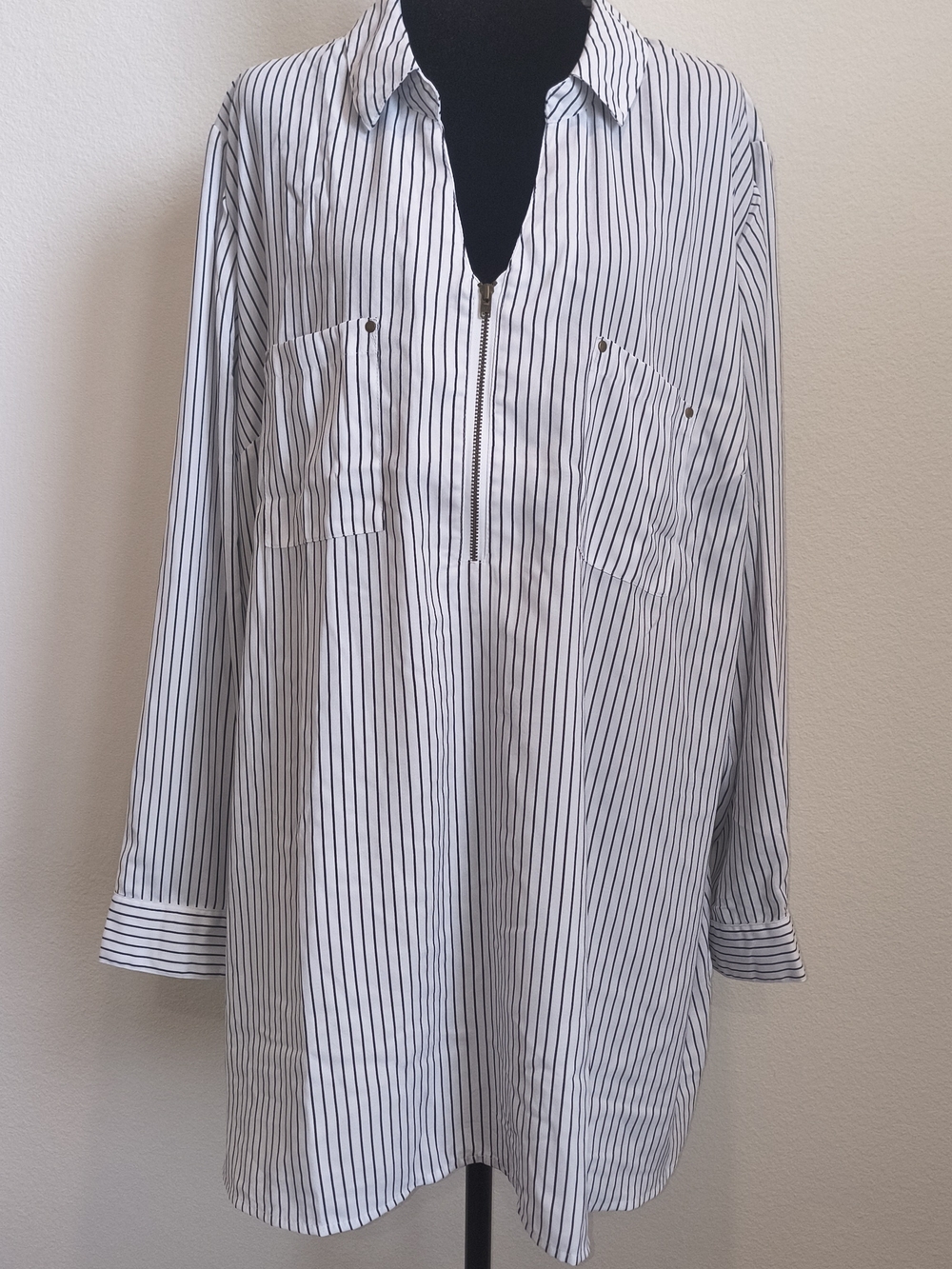 2X Catherine's Black Pin Stripe Blouse